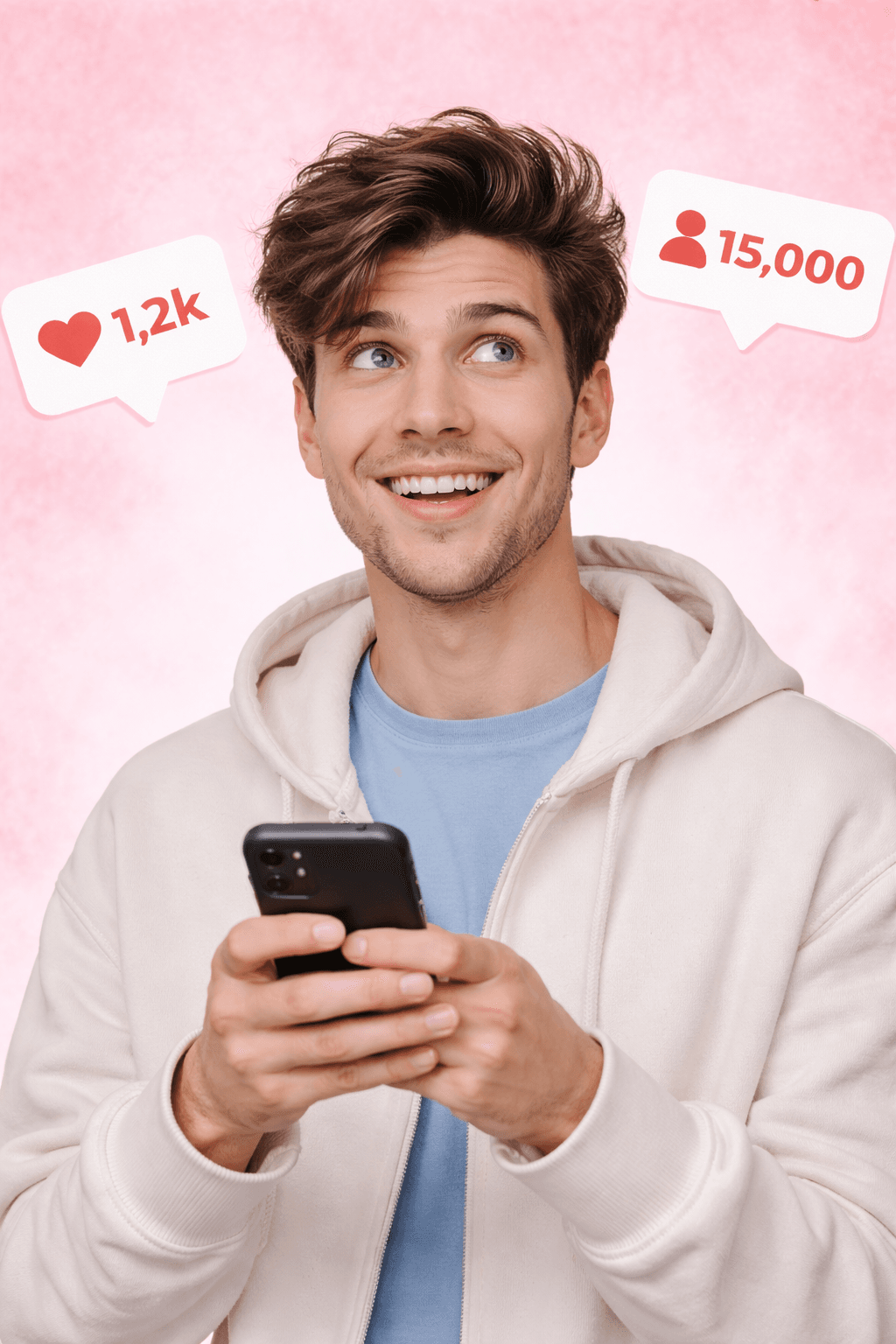 Girl smiling holding smartphone